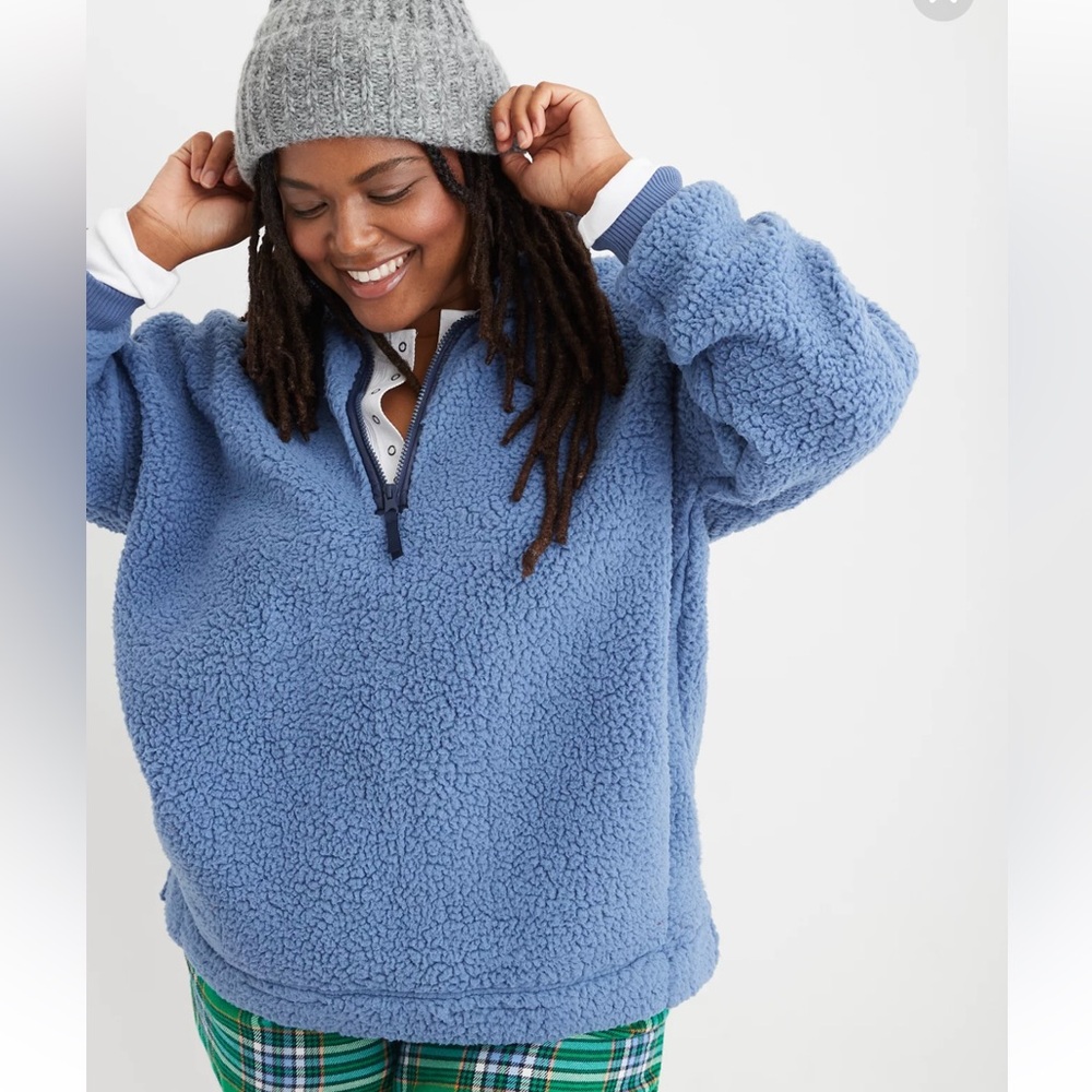New Aerie Dream Oversized Sherpa Quarter Zip Sweatshirt S